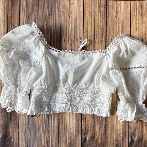 NWT SHEIN White Eyelet Off-Shoulder Blouse 2 - Picture 6 of 6